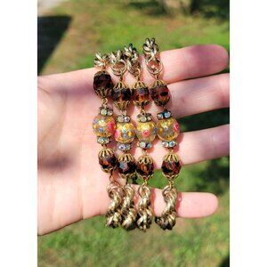 Vintage HOBÉ Signed Venetian Wedding Cake Amber Look Beaded Layered Bracelet B1A